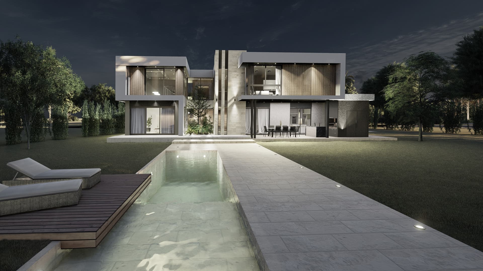 Residencia — vista nocturna